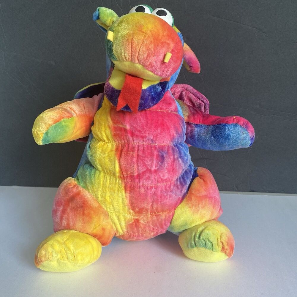 Vtg CHOSUN Plush Tie Dye Dragon w/ Squeaker Squeeze Roar Video